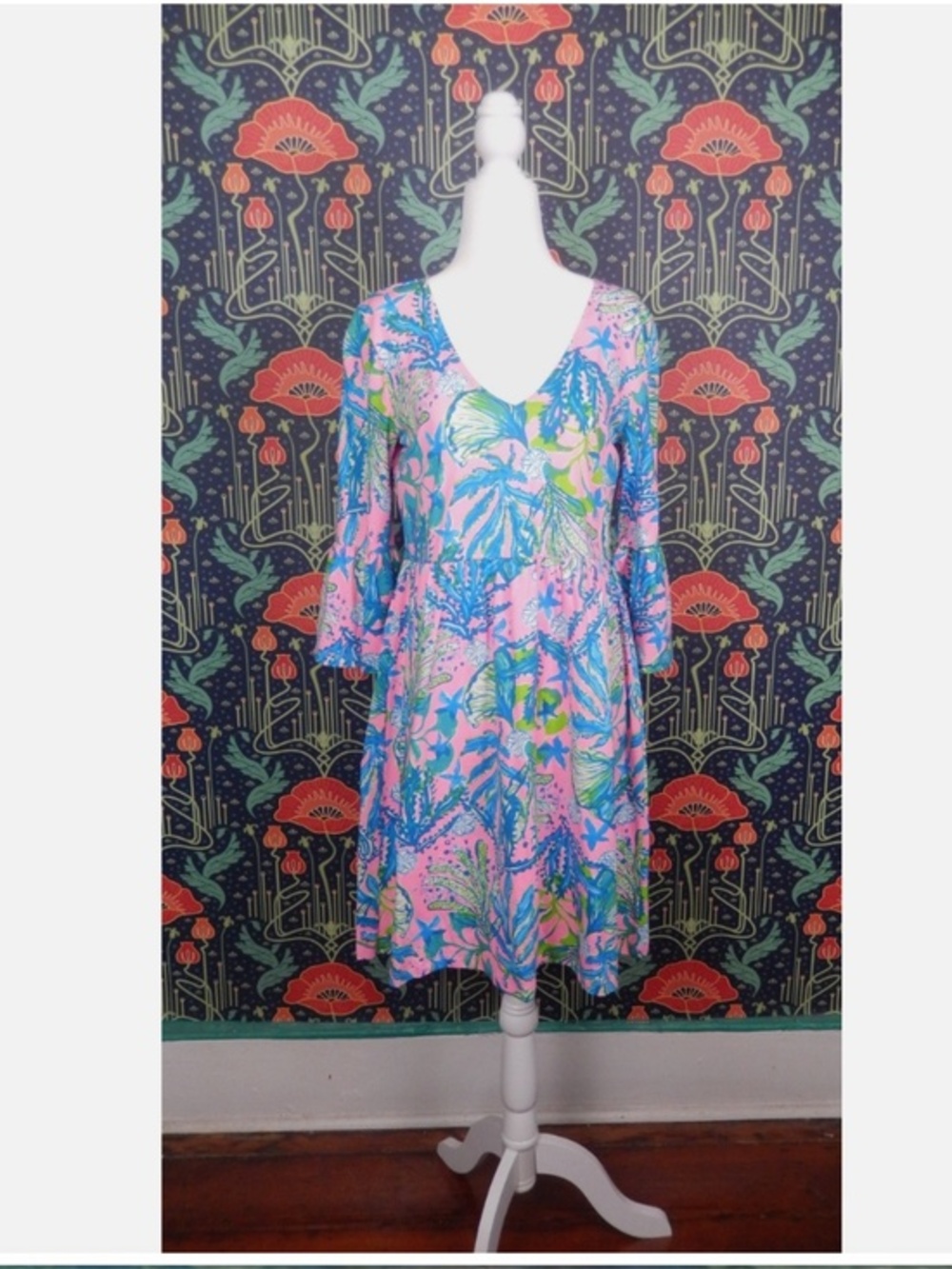 Lilly Pulitzer Jannie Mandevilla Baby 3/4 Sleeve V-Neck Cotton Knit Dress New
